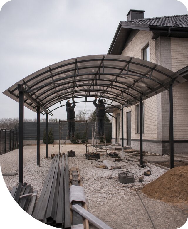 Навес для машины в Магнитогорске проектирование и монтаж под ключ